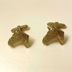 Hickok Horse Head Cufflinks Gold Tone Vintage USA
